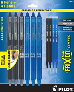 Frixion Erasable Pens - 6 Pack (3 Black & 3 Blue Ink Pens Included) + 4 Bonus Refills