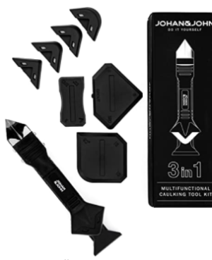 Caulking Tool, Scraper Tool & Caulk Remover – Easy-to-Use, 3-in-1 Stainless Steel Caulking Tool Kit – Includes 3 Different Finishing Heads + 5 Silicone Pads – Perfect for DIY Projects by Johan & John