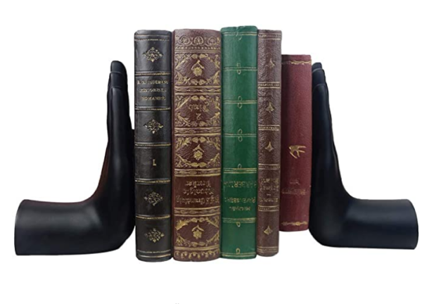 Bookend Supports, Decor Book Ends -Supports for Heavy Books, Home Decor Suitable for Office, Home, 6.7x4.1x3.5inch, Black,1Pair/2Piece (Hand bookend)