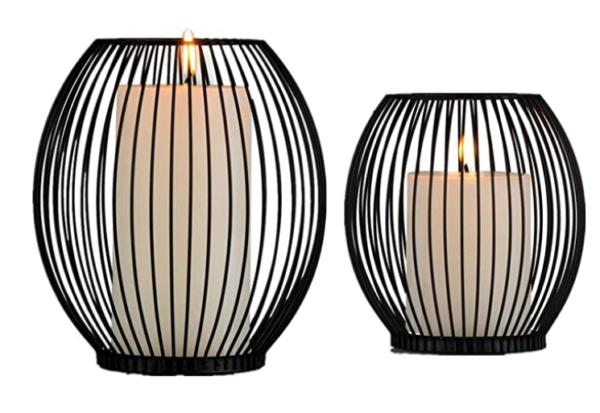 Pillar Candle Holder Set of 2 Wire Cage Candleholder Set for Pillar Candle Votive, for Room Entryway Fireplace Mantel Decoration Events, Parties and Wedding Decorations, Black Style 1