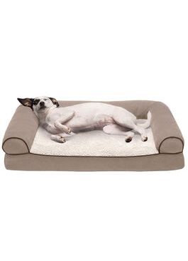 Orthopedic Pet Bed for Dogs and Cats - Sofa-Style Sherpa and Chenille Couch Dog Bed