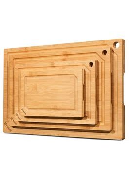 4-Piece Bamboo Cutting Boards for Kitchen, Heavy Duty Cutting Board with Juice Groove, Bamboo Chopping Board Set for Meat